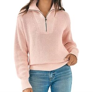 Faherty Blush Pink Knit Half-Zip Sweater
